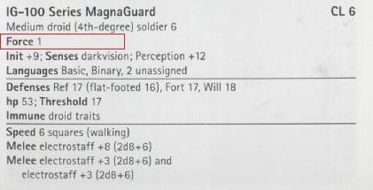 Screenshot of the abilities of a IG-100 Series MagnaGuard; it lists various details and Force is set to 1