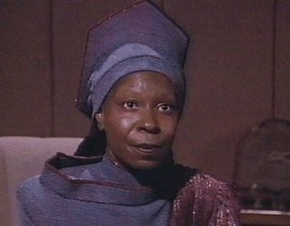 Another of Guinan's hats - this one's a hexagonal mortarboard covered in a knitted stocking