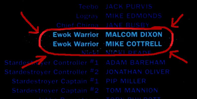 Ewok warriors in movie credits